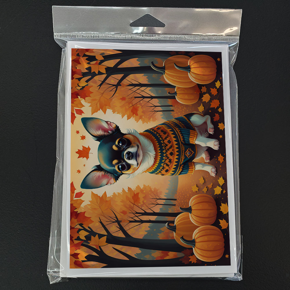 Tricolor Chihuahua Fall Greeting Cards Pack of 8