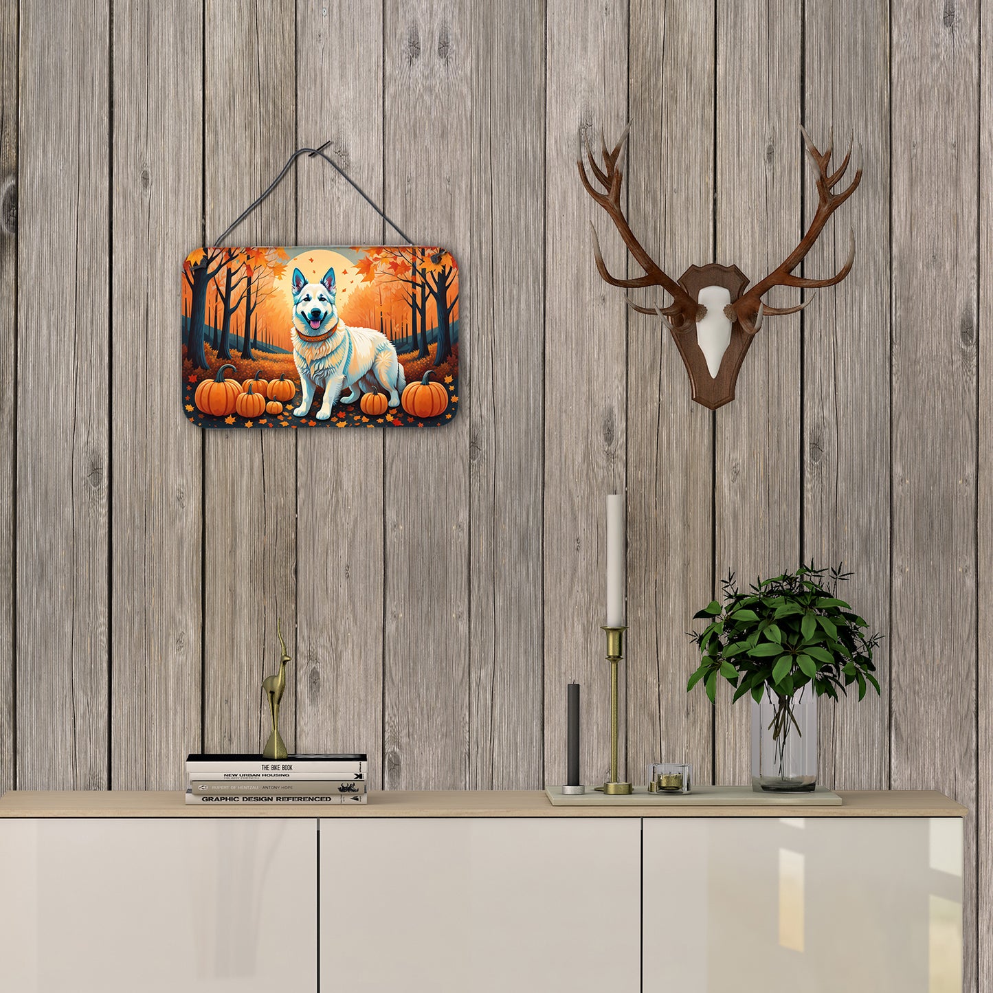 White German Shepherd Fall Wall or Door Hanging Prints