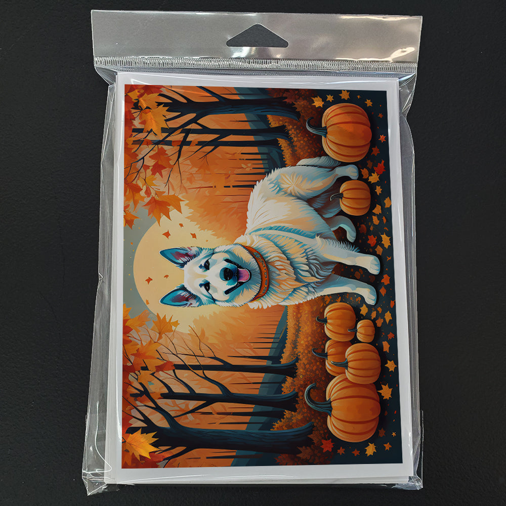 White German Shepherd Fall Greeting Cards Pack of 8