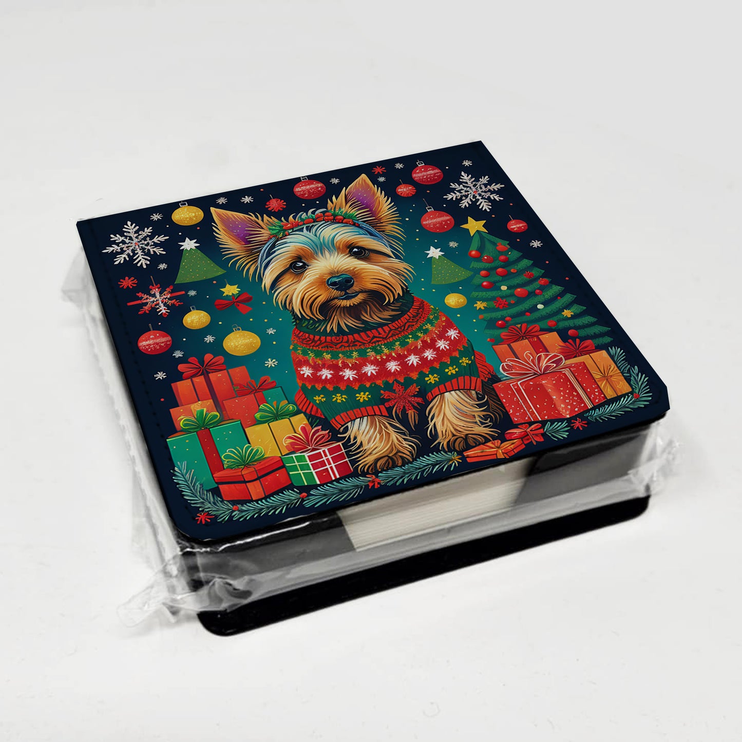 Australian Terrier Christmas PU Leather Note Paper Holder
