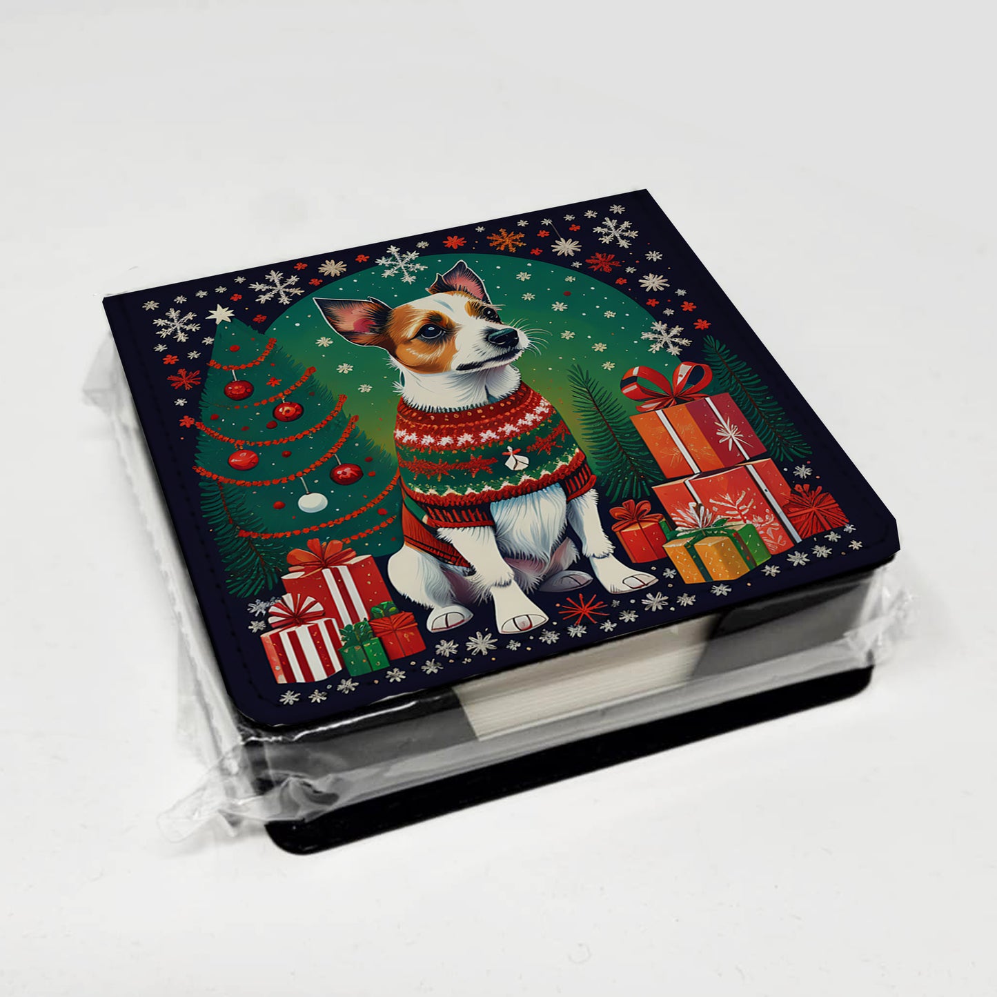 Jack Russell Terrier Christmas PU Leather Note Paper Holder