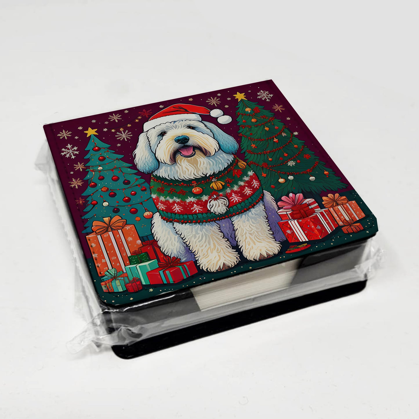 Old English Sheepdog Christmas PU Leather Note Paper Holder