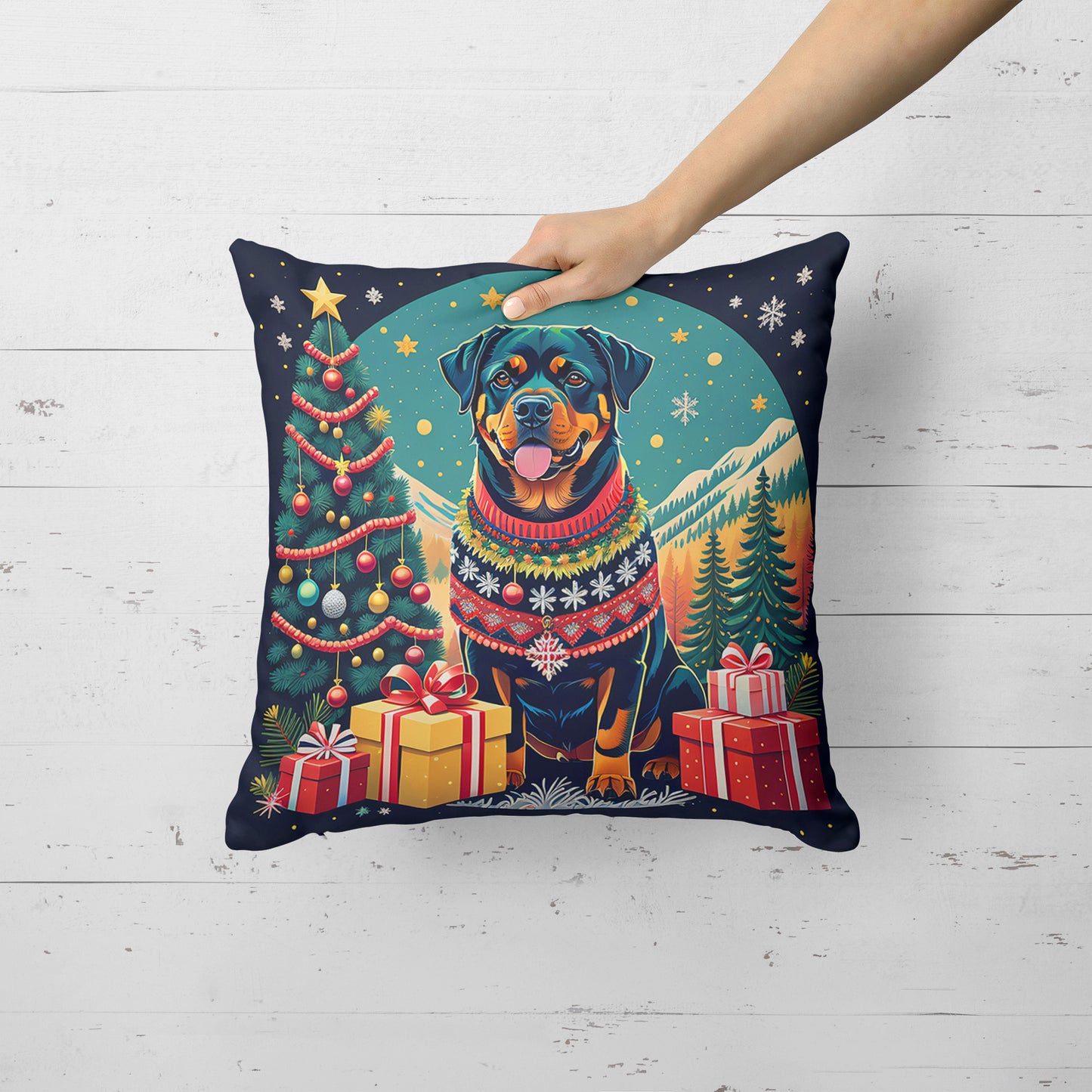 Rottweiler Christmas Throw Pillow