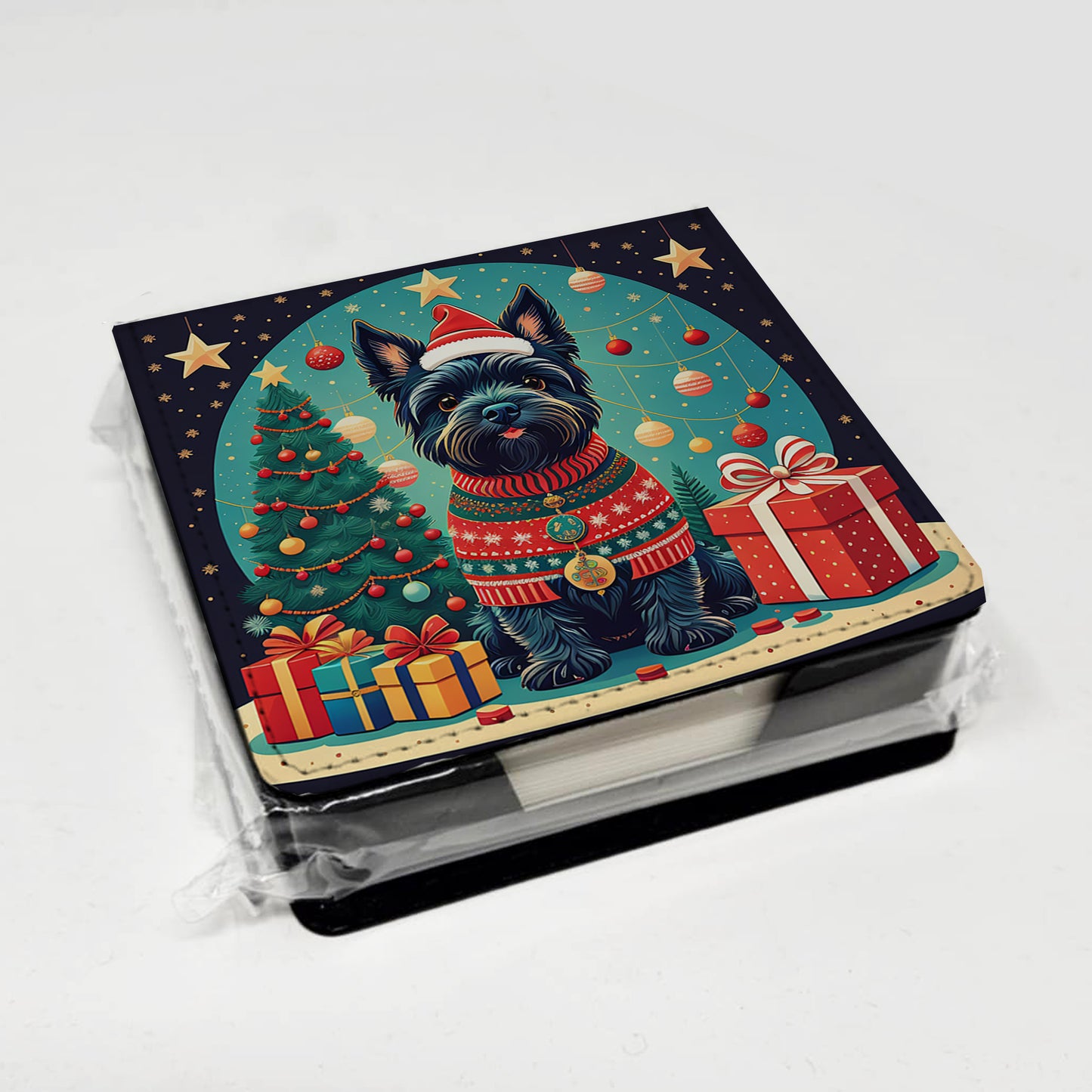 Scottish Terrier Christmas PU Leather Note Paper Holder