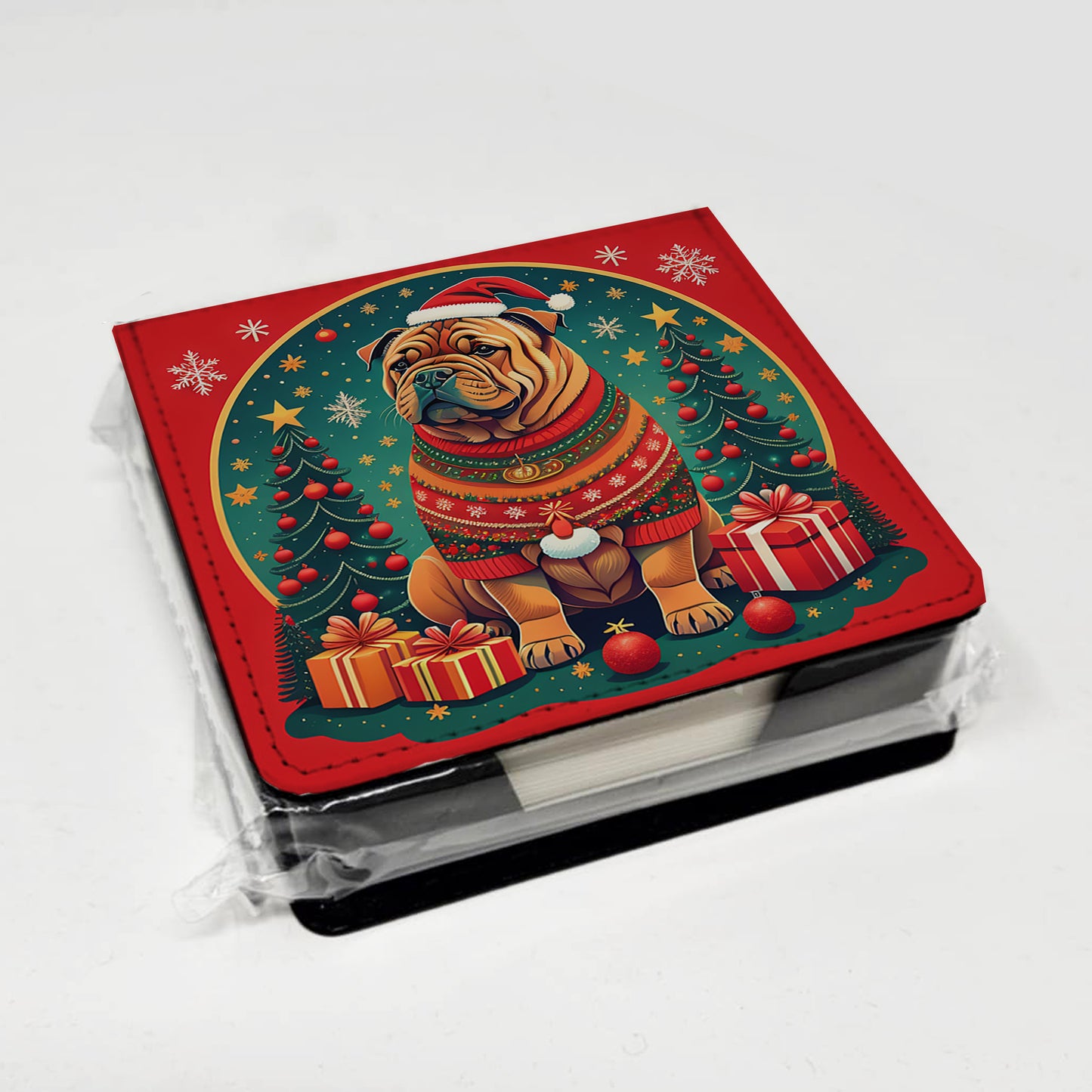 Shar Pei Christmas PU Leather Note Paper Holder