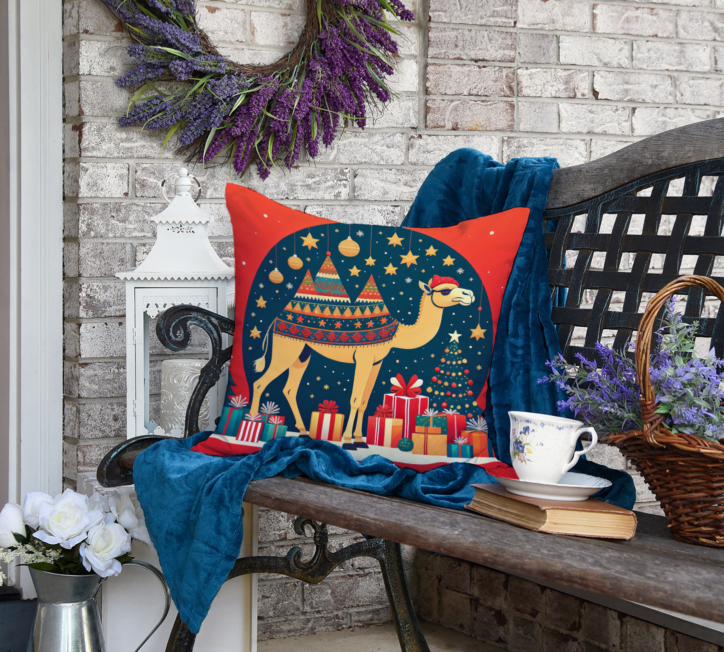 Camel Christmas Throw Pillow