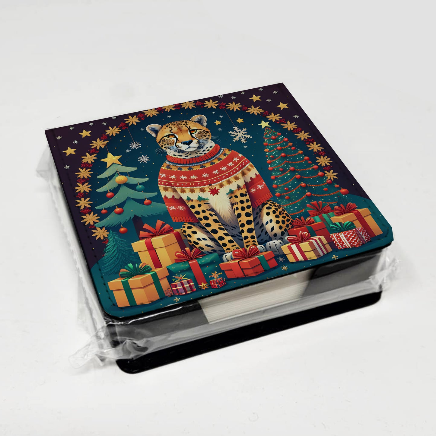 Cheetah Christmas PU Leather Note Paper Holder