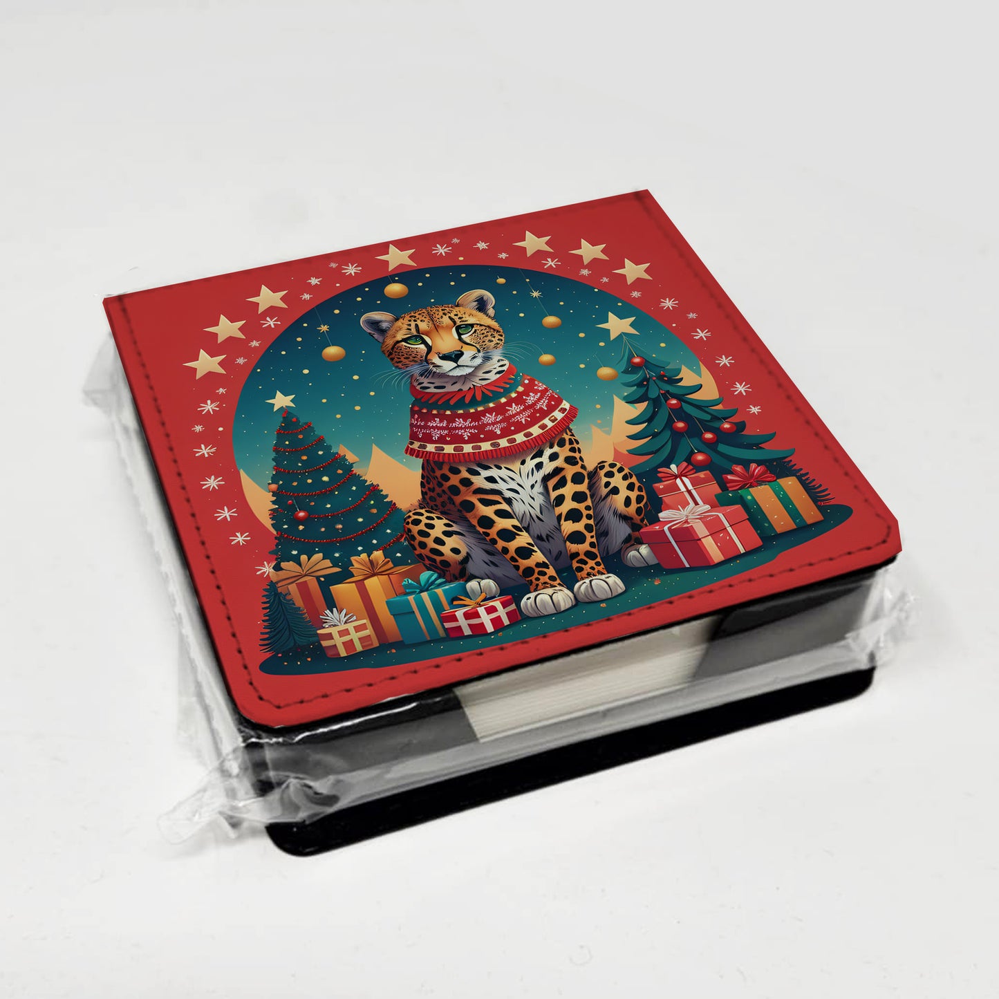 Cheetah Christmas PU Leather Note Paper Holder