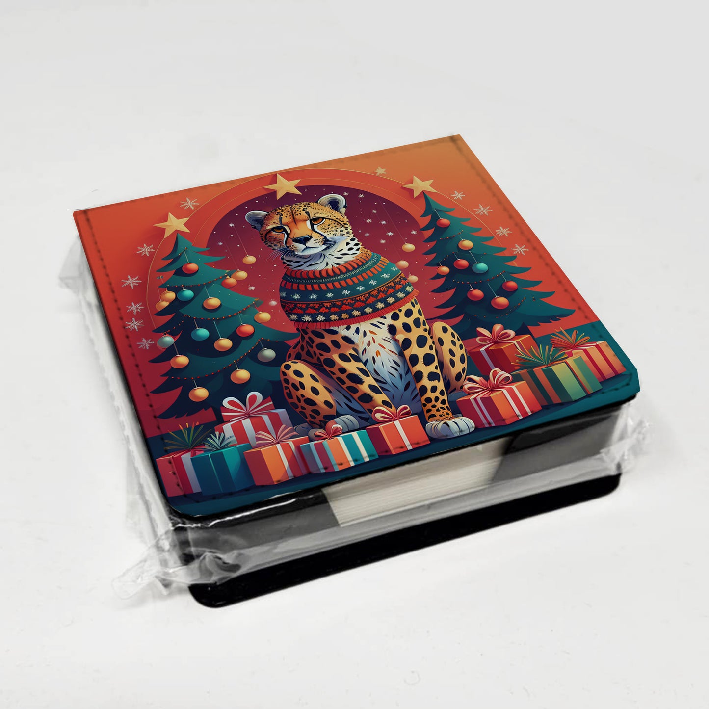 Cheetah Christmas PU Leather Note Paper Holder