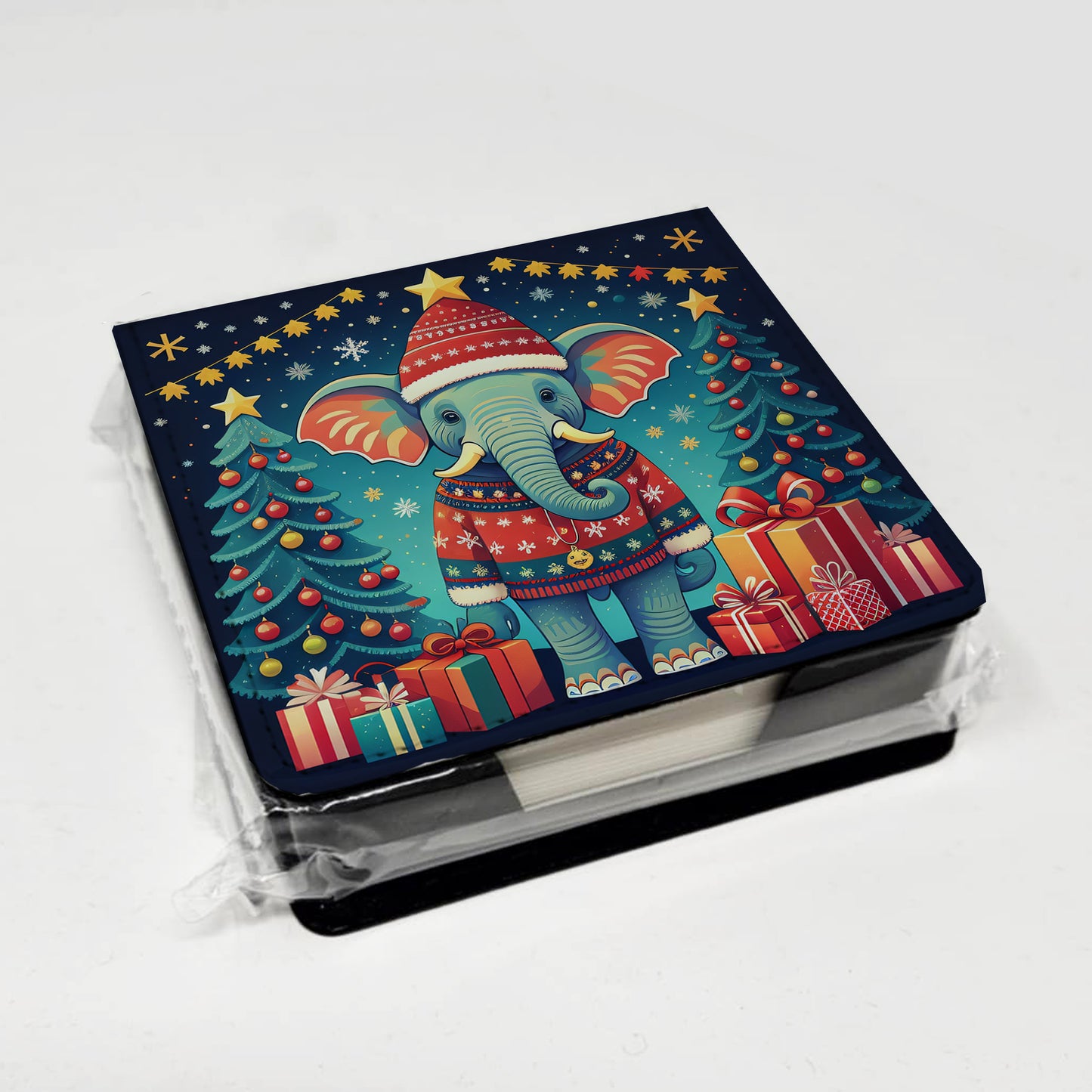 Elephant Christmas PU Leather Note Paper Holder