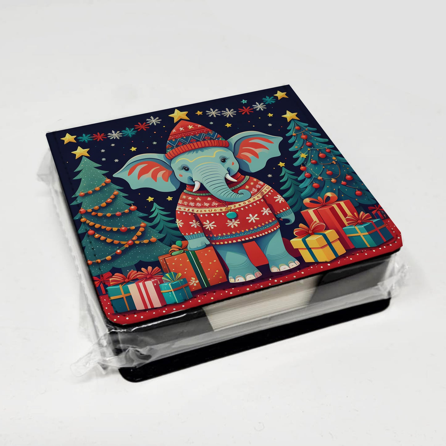 Elephant Christmas PU Leather Note Paper Holder
