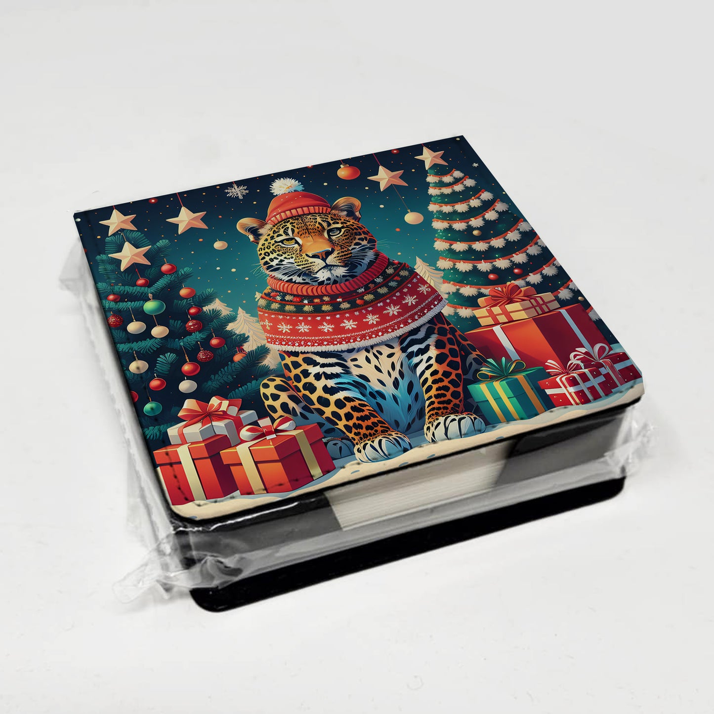 Leopard Christmas PU Leather Note Paper Holder