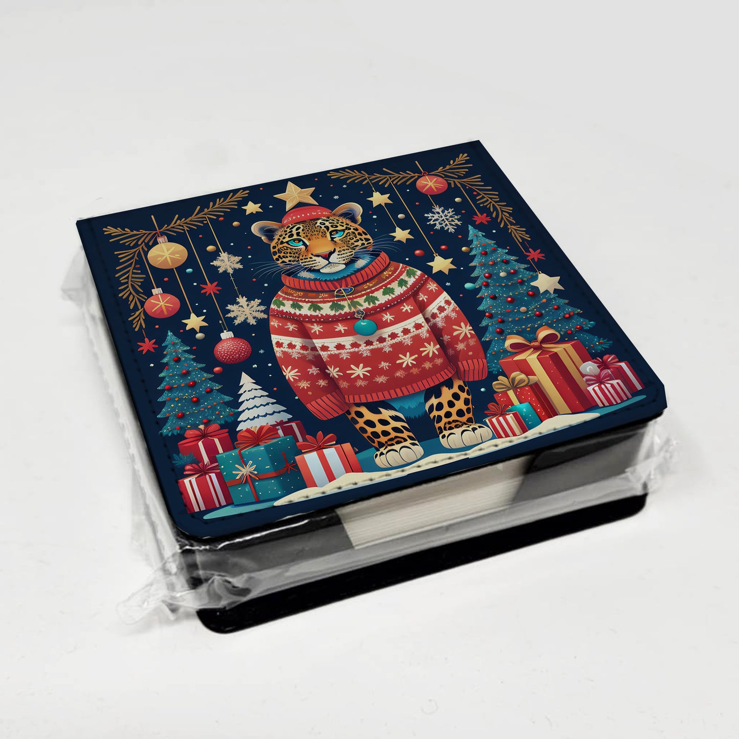 Leopard Christmas PU Leather Note Paper Holder