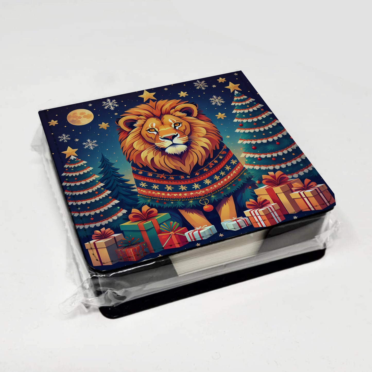 Lion Christmas PU Leather Note Paper Holder