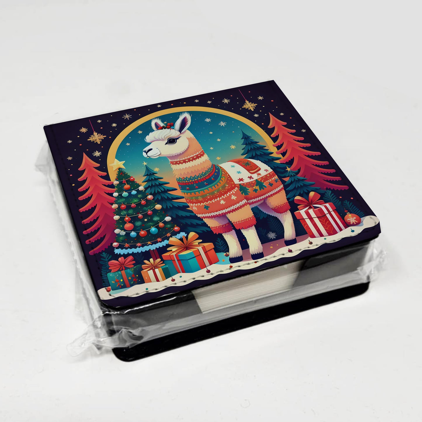 Llama Christmas PU Leather Note Paper Holder