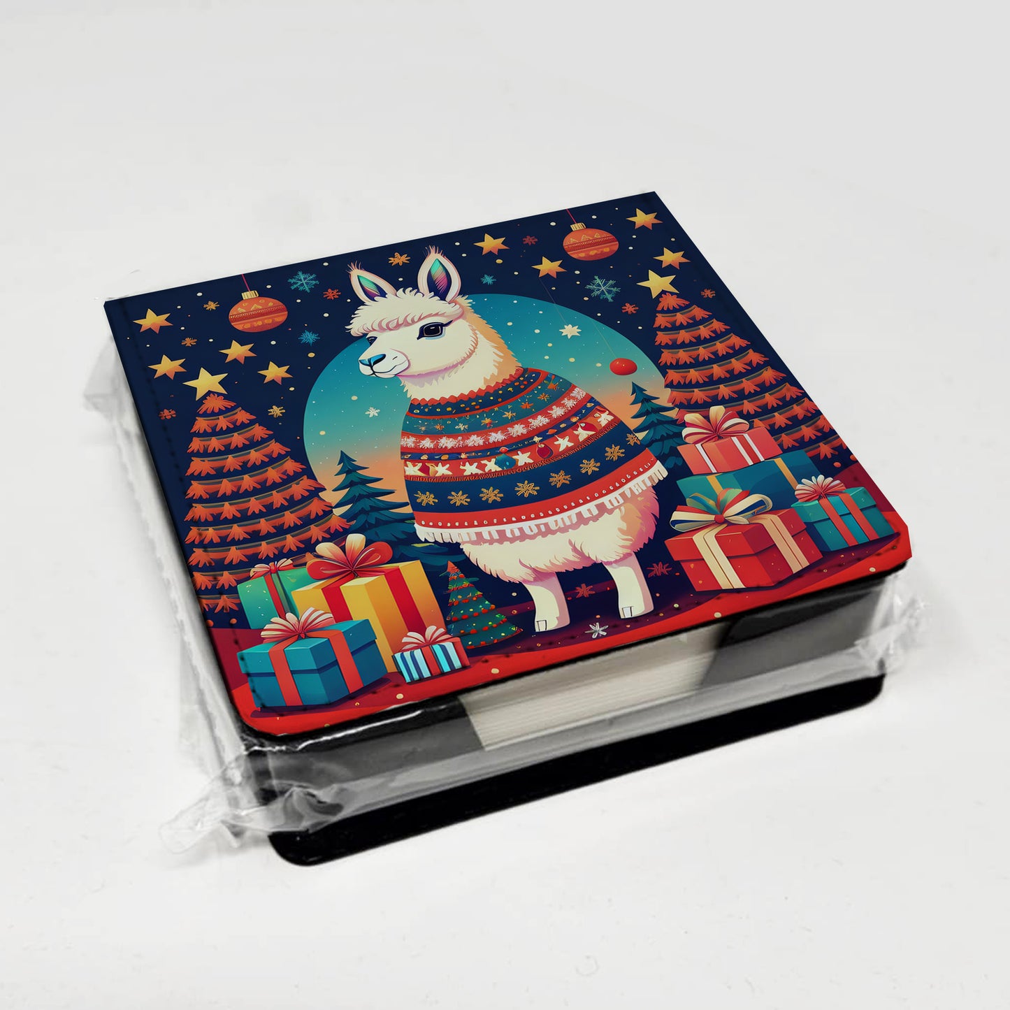 Llama Christmas PU Leather Note Paper Holder