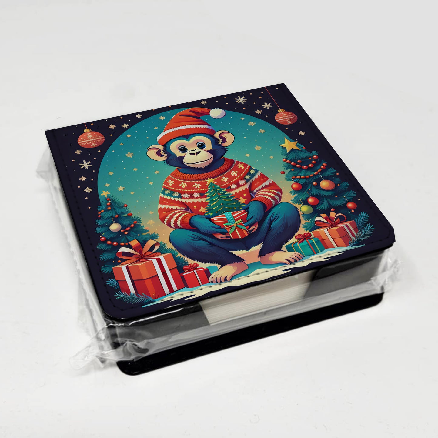 Monkey Christmas PU Leather Note Paper Holder