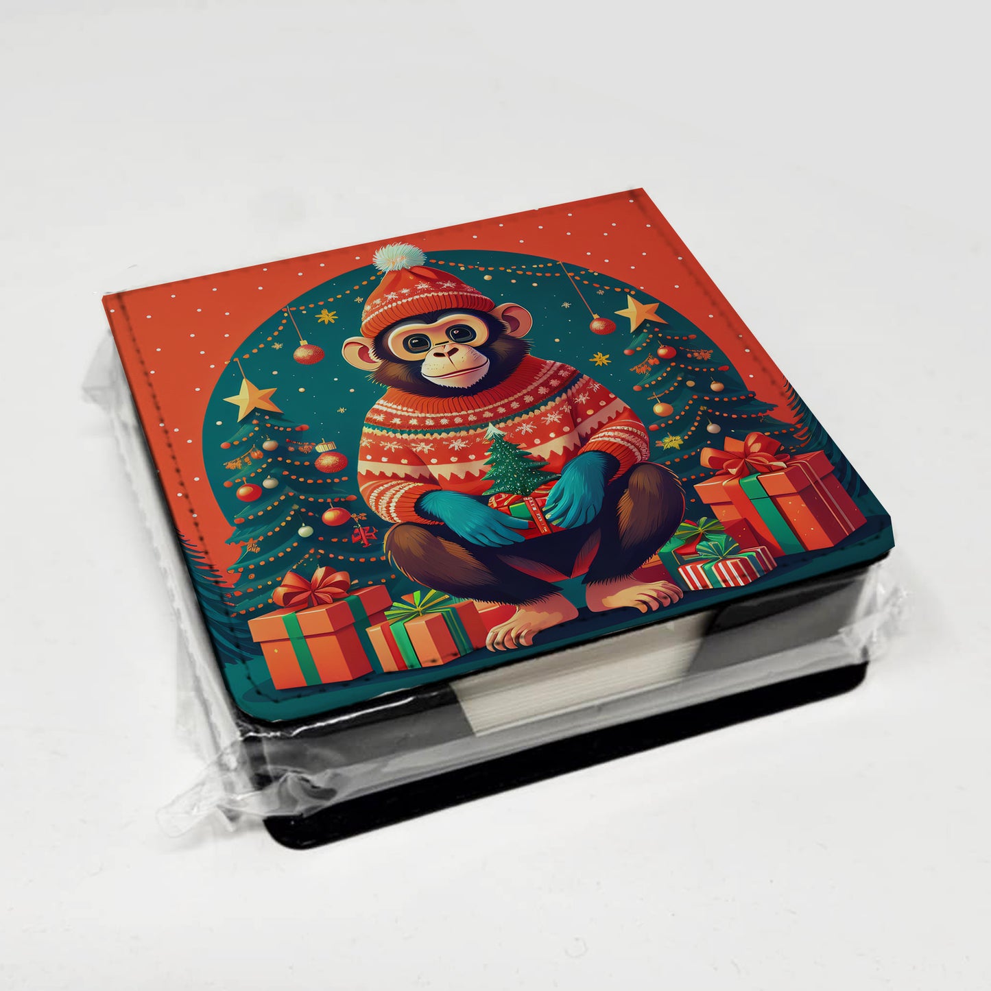 Monkey Christmas PU Leather Note Paper Holder