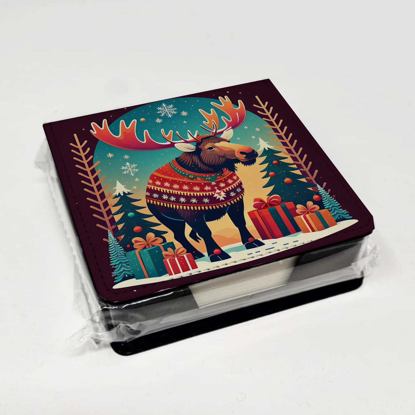 Moose Christmas PU Leather Note Paper Holder