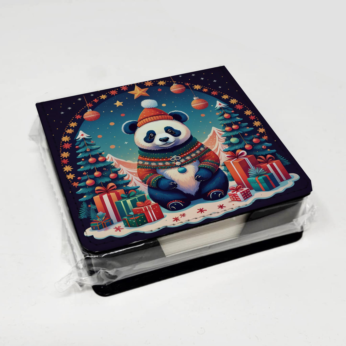 Panda Christmas PU Leather Note Paper Holder