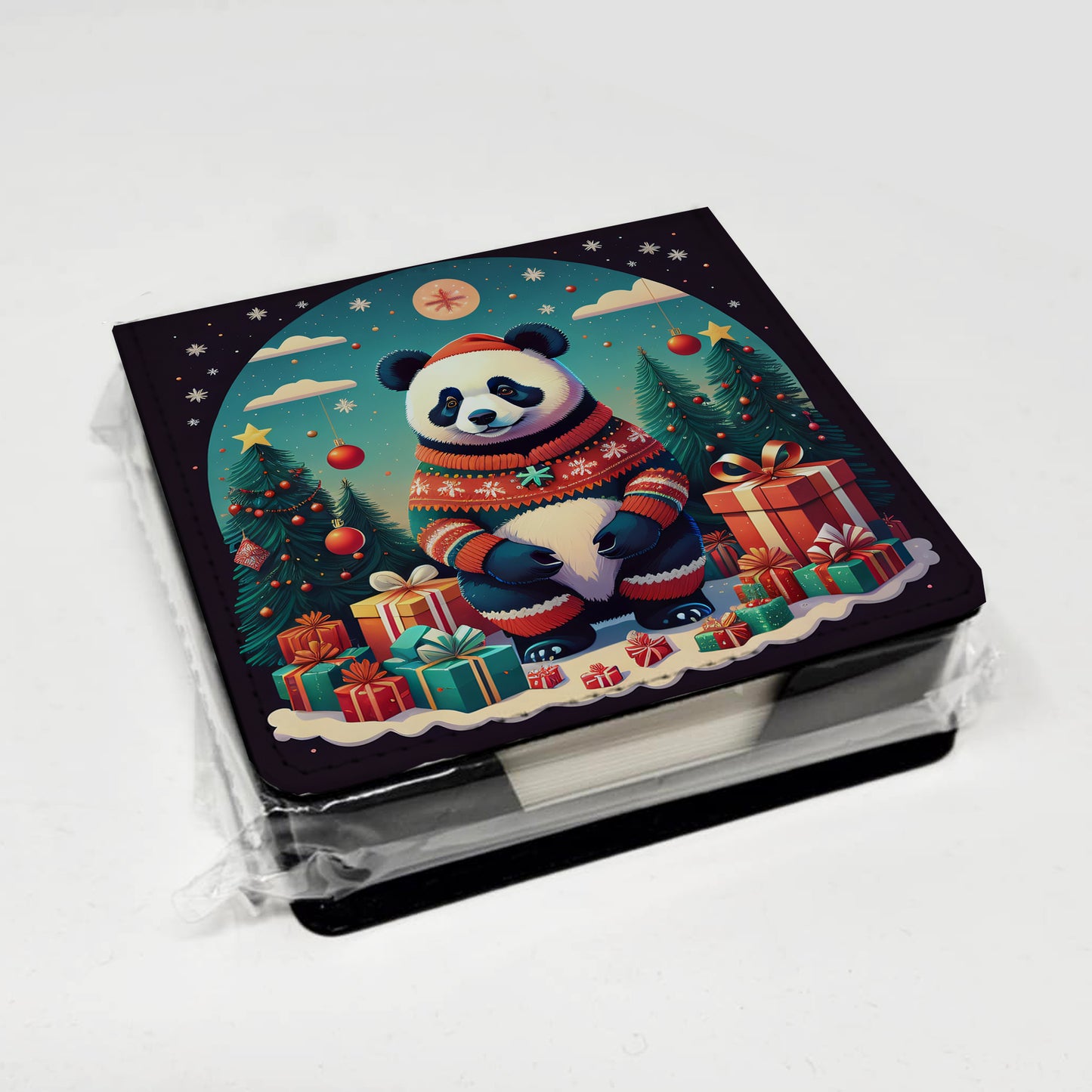 Panda Christmas PU Leather Note Paper Holder