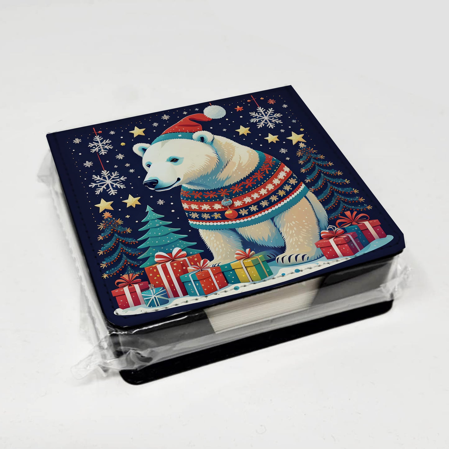 Polar Bear Christmas PU Leather Note Paper Holder
