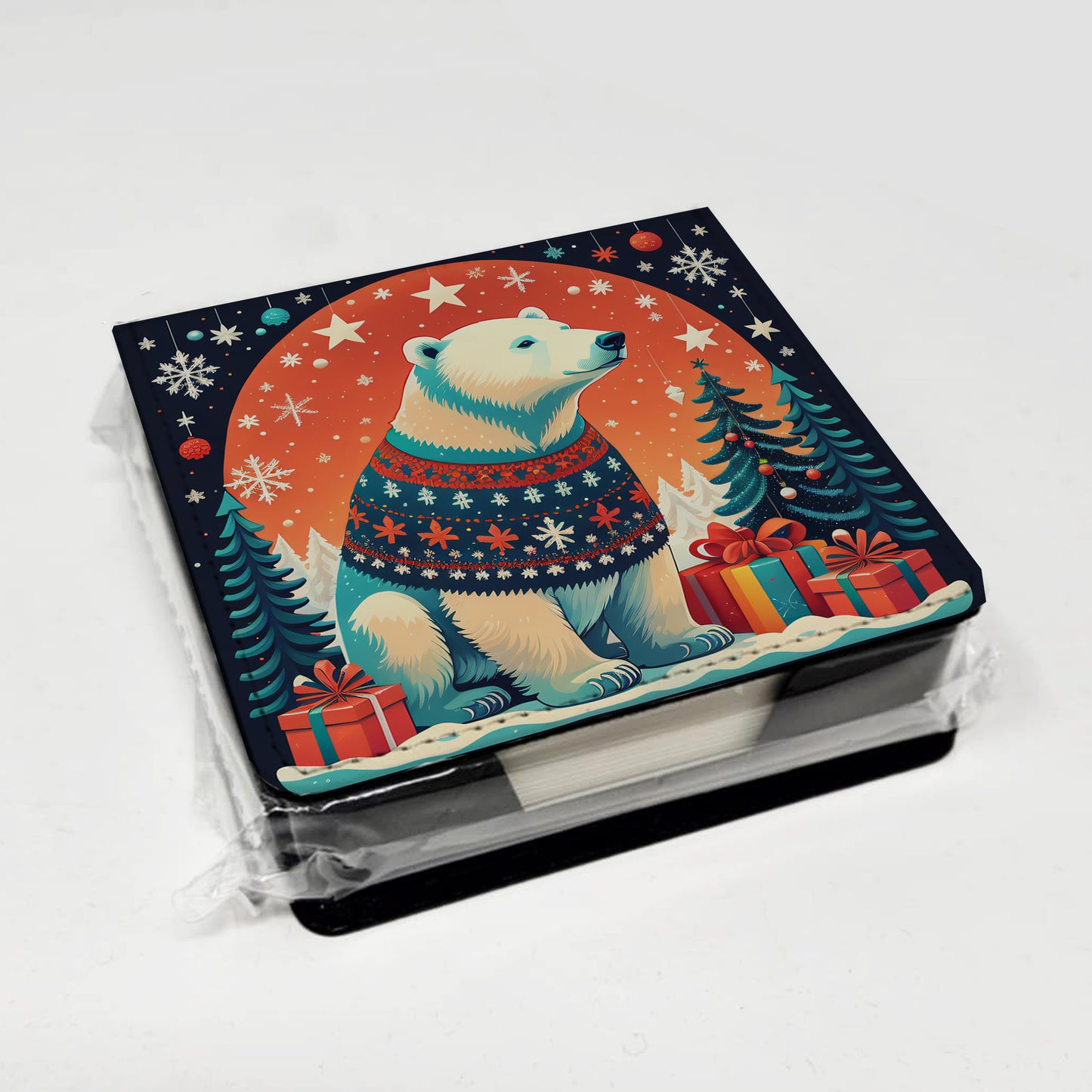 Polar Bear Christmas PU Leather Note Paper Holder