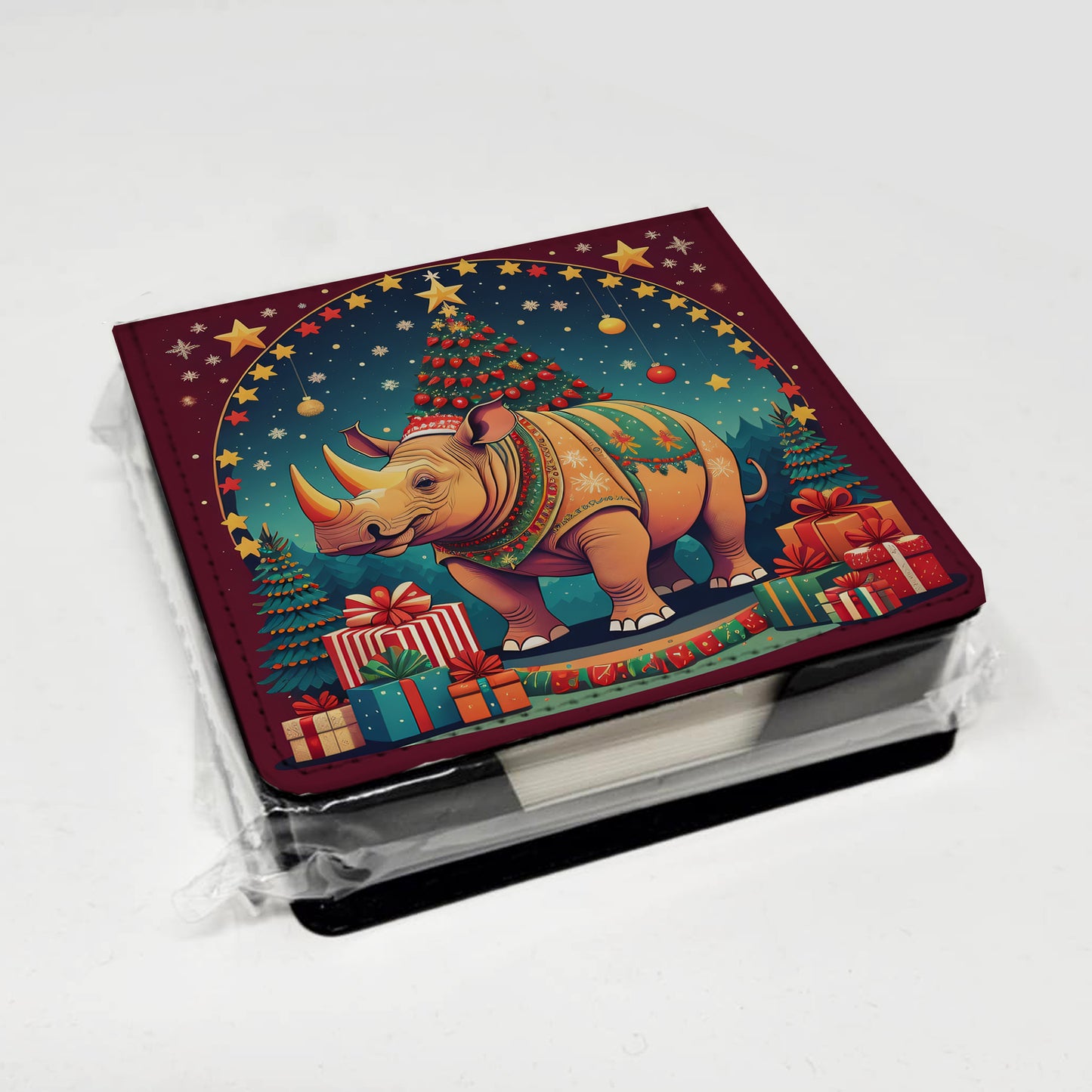 Rhinoceros Christmas PU Leather Note Paper Holder