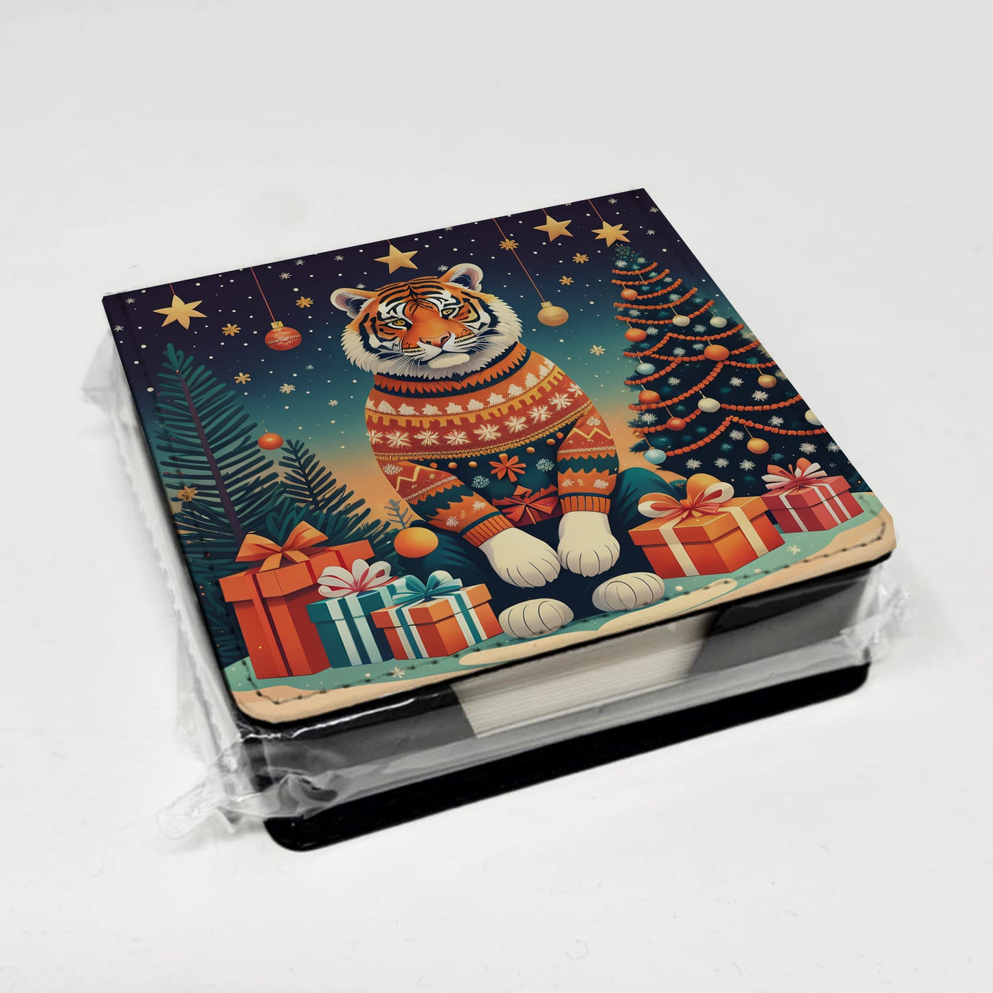 Tiger Christmas PU Leather Note Paper Holder
