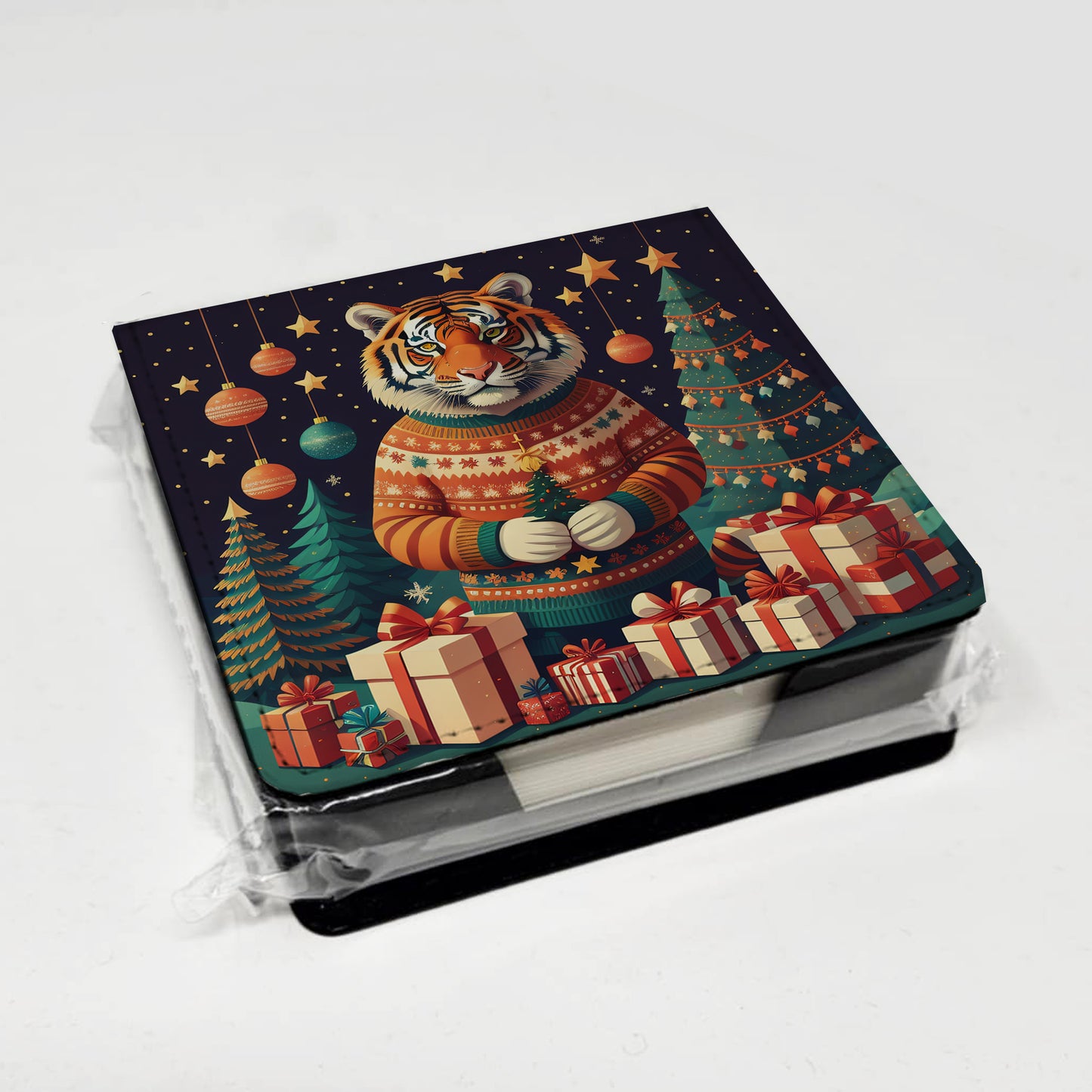 Tiger Christmas PU Leather Note Paper Holder