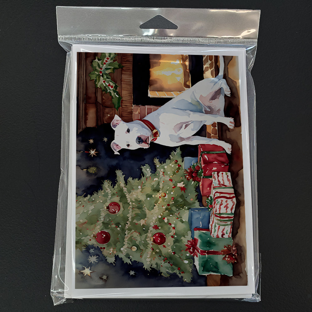 White Pit Bull Terrier Christmas Greeting Cards Pack of 8