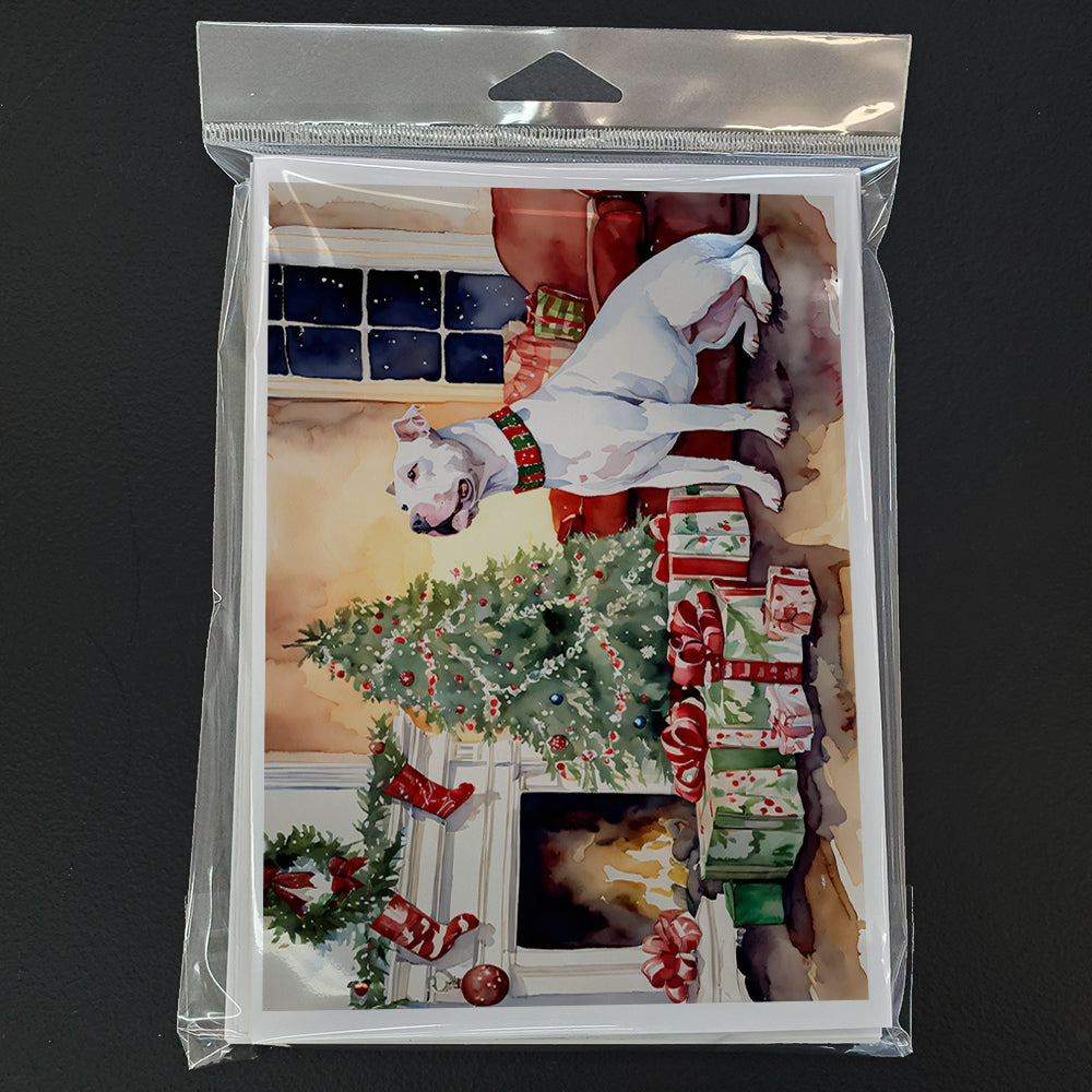 White Pit Bull Terrier Christmas Greeting Cards Pack of 8