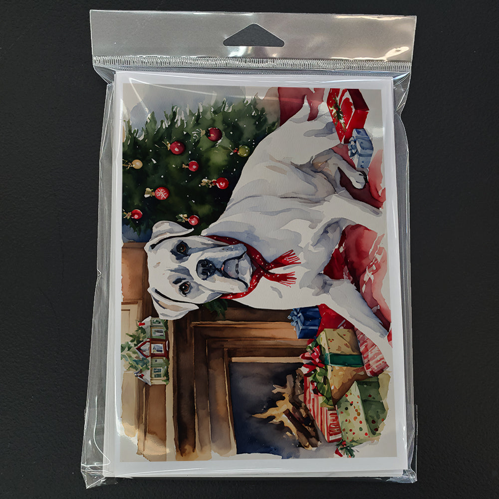 White Boxer Christmas Greeting Cards Pack of 8
