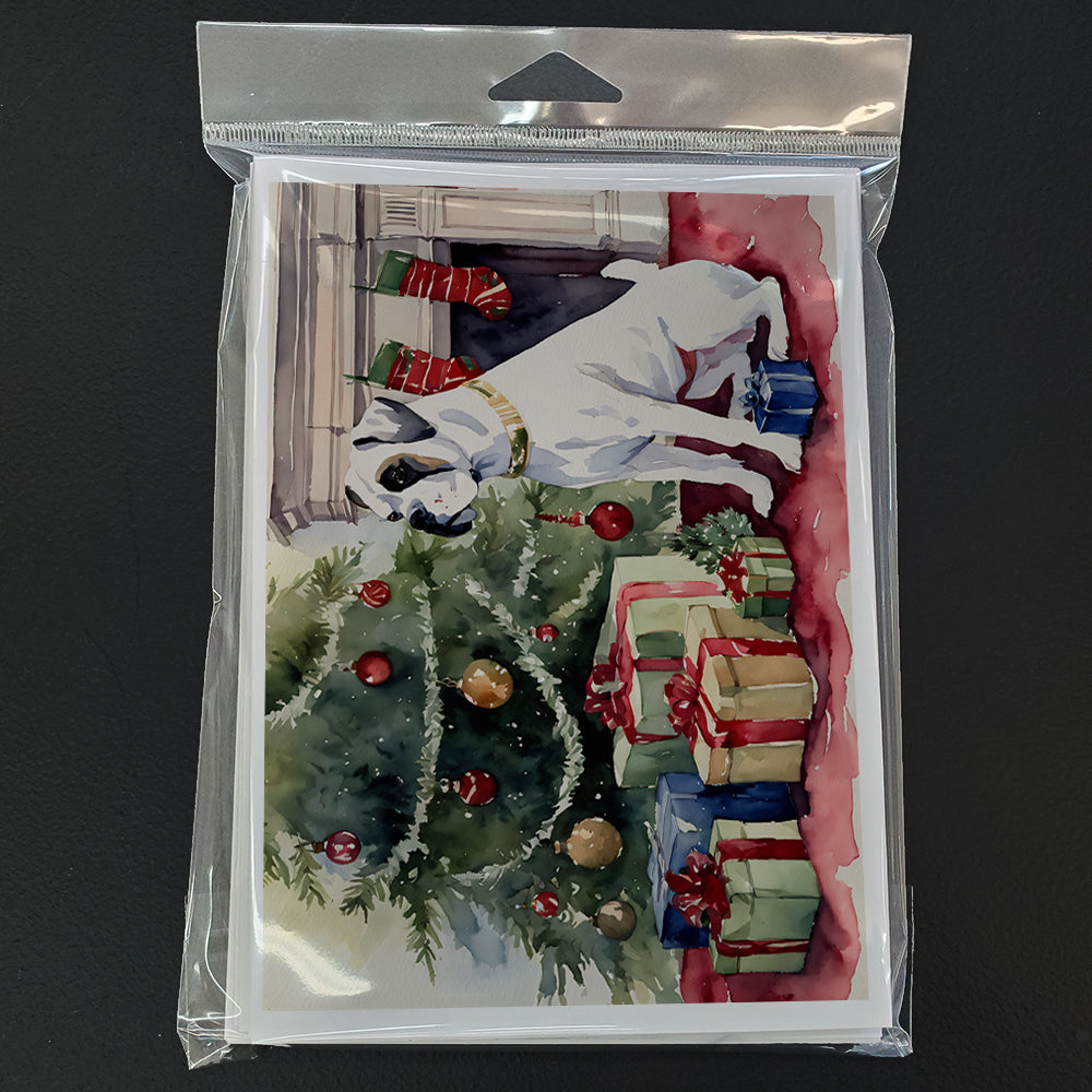 White Boxer Christmas Greeting Cards Pack of 8