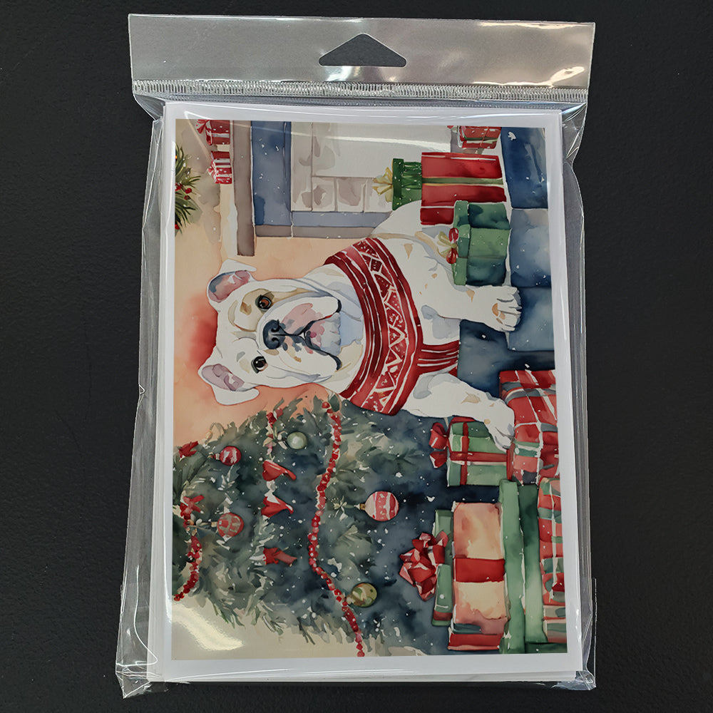 White English Bulldog Christmas Greeting Cards Pack of 8