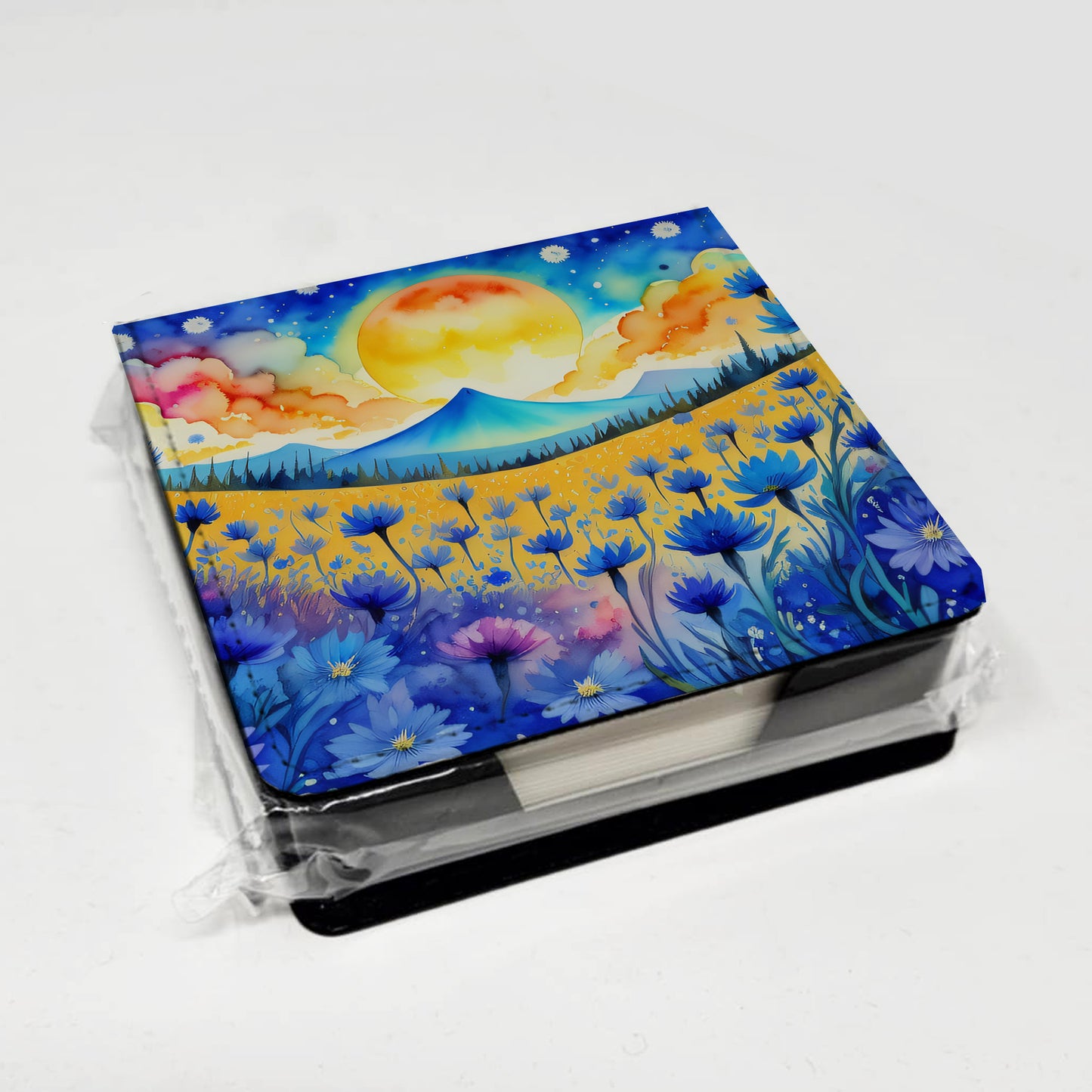 Blue Cornflowers in Color PU Leather Note Paper Holder
