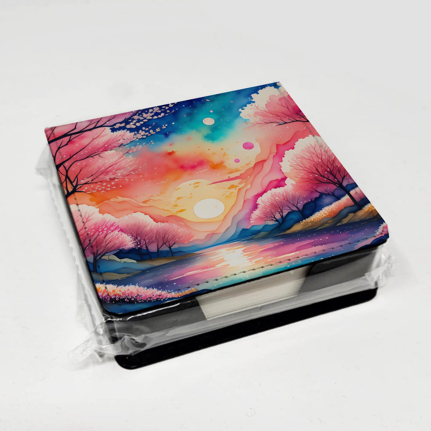 Cherry Blossom in Color PU Leather Note Paper Holder