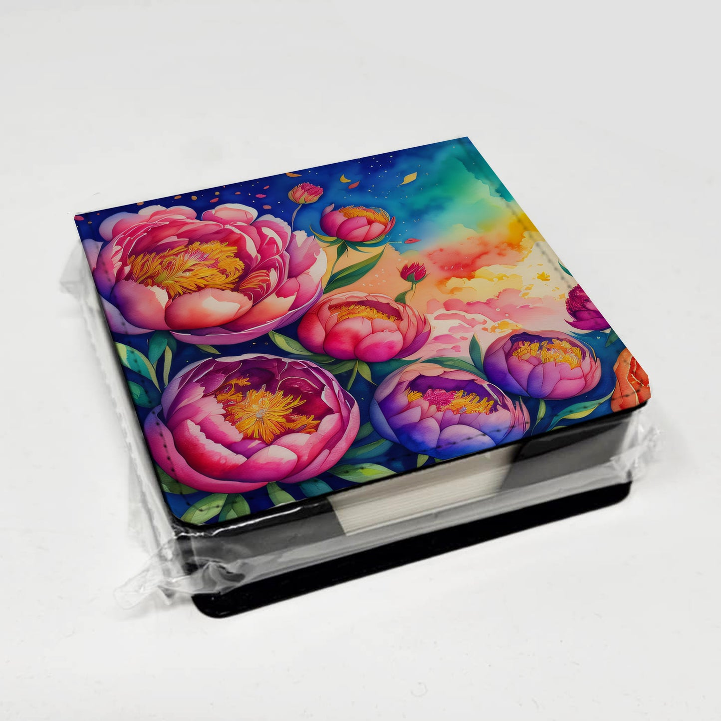 Peonies in Color PU Leather Note Paper Holder