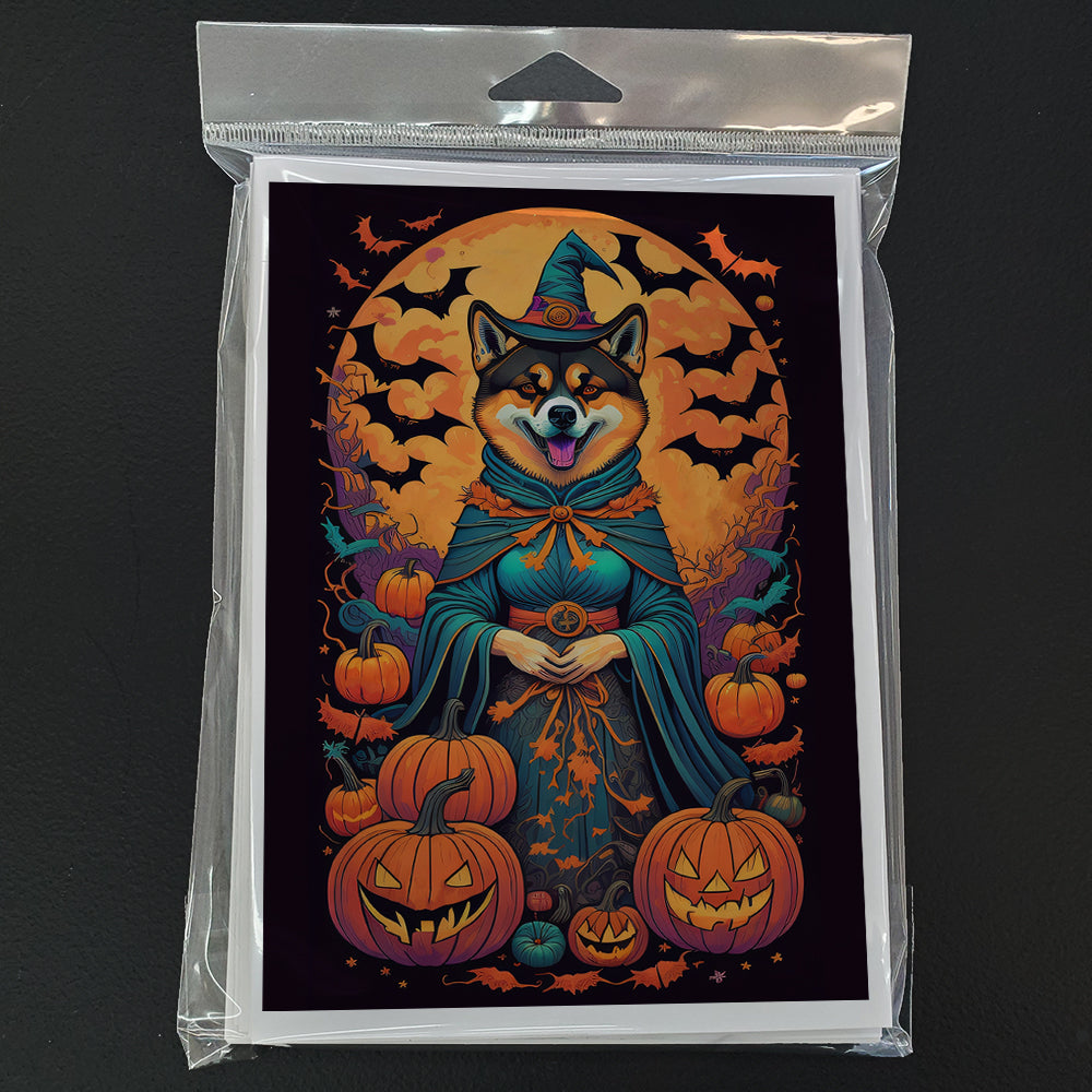 Akita Witchy Halloween Greeting Cards Pack of 8