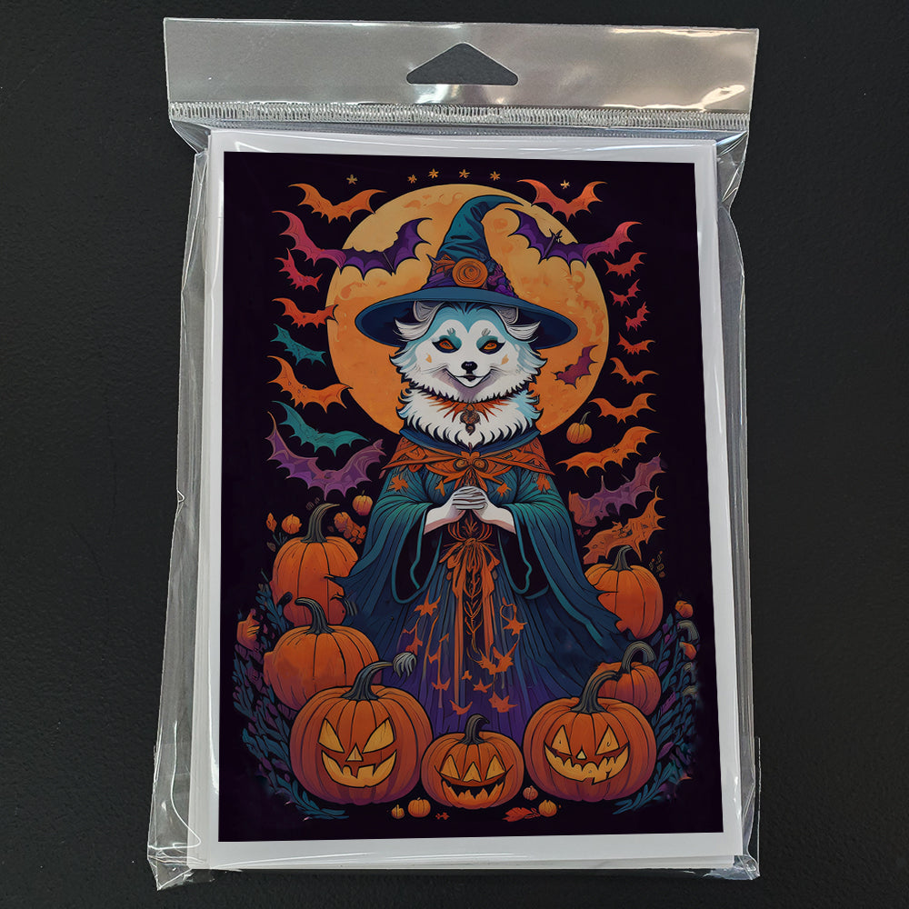 American Eskimo Witchy Halloween Greeting Cards Pack of 8