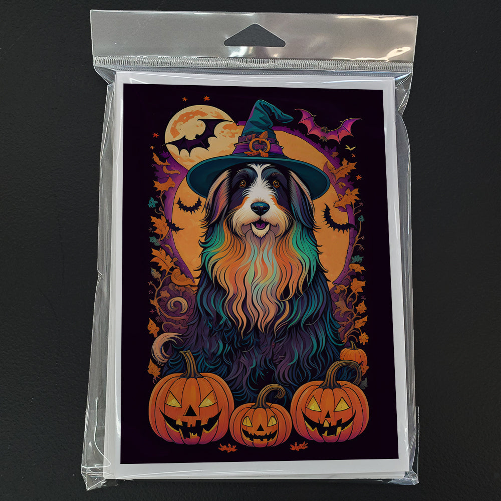 Bearded Collie Witchy Halloween Greeting Cards Pack of 8