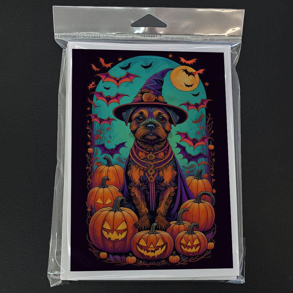Border Terrier Witchy Halloween Greeting Cards Pack of 8