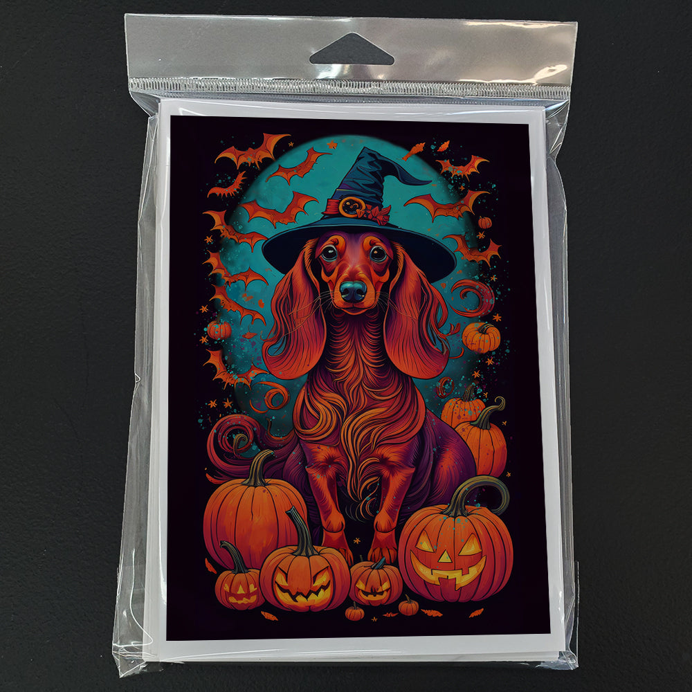 Longhair Dachshund Witchy Halloween Greeting Cards Pack of 8