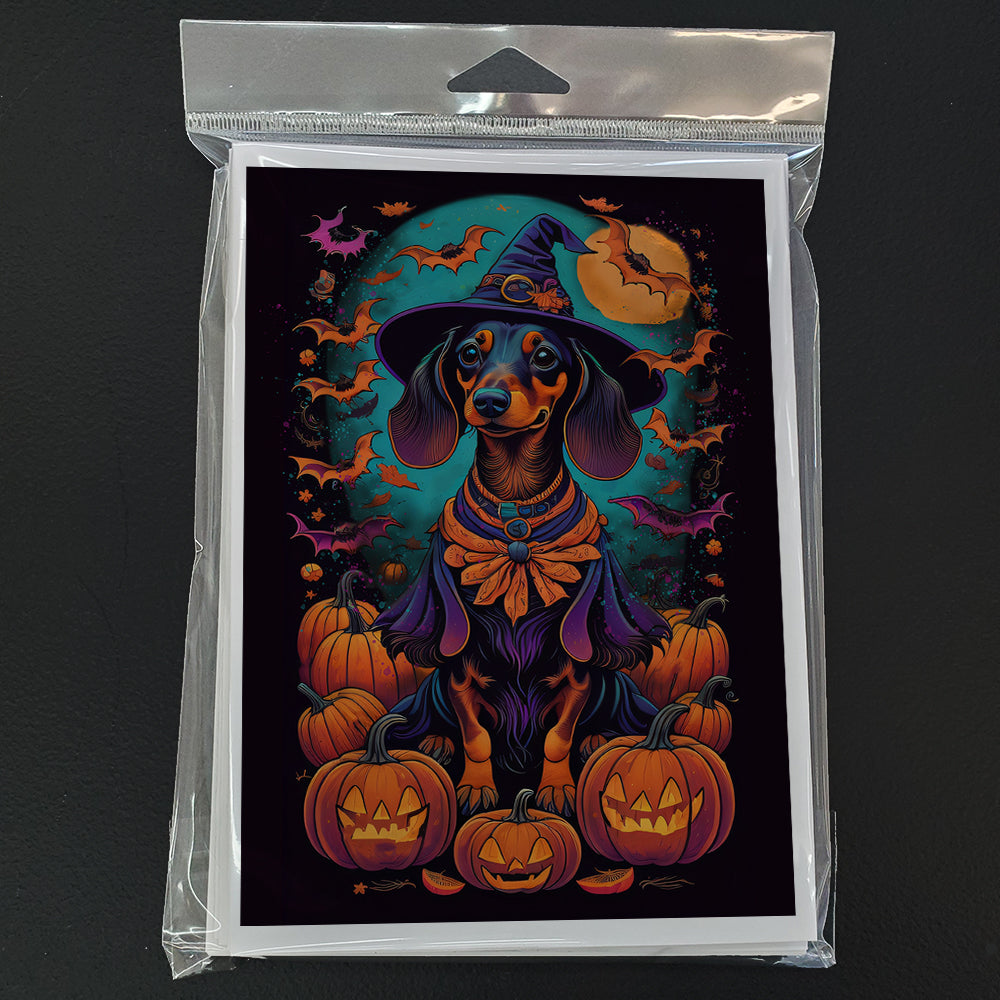 Black and Tan Dachshund Witchy Halloween Greeting Cards Pack of 8