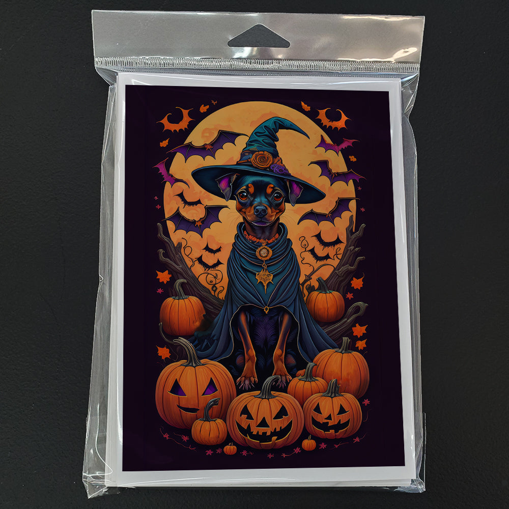 Miniature Pinscher Witchy Halloween Greeting Cards Pack of 8