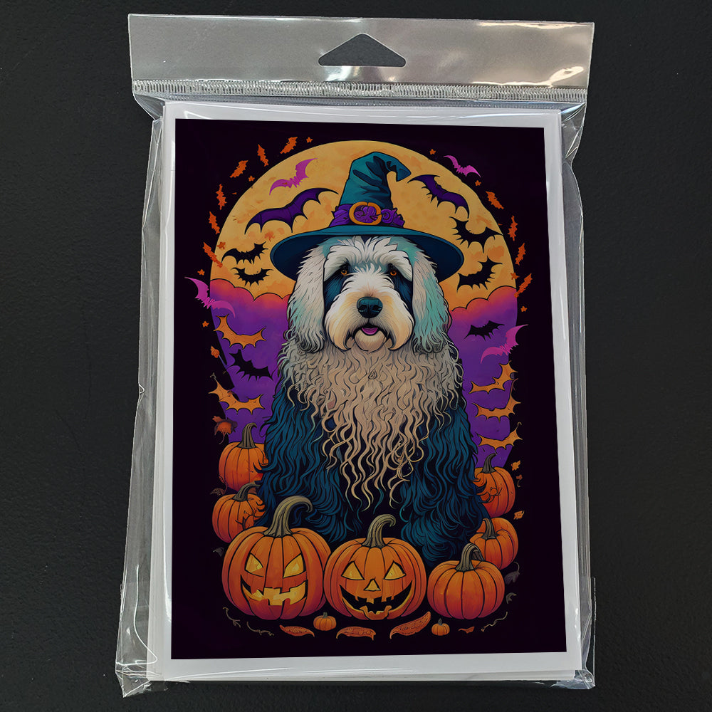 Old English Sheepdog Witchy Halloween Greeting Cards Pack of 8