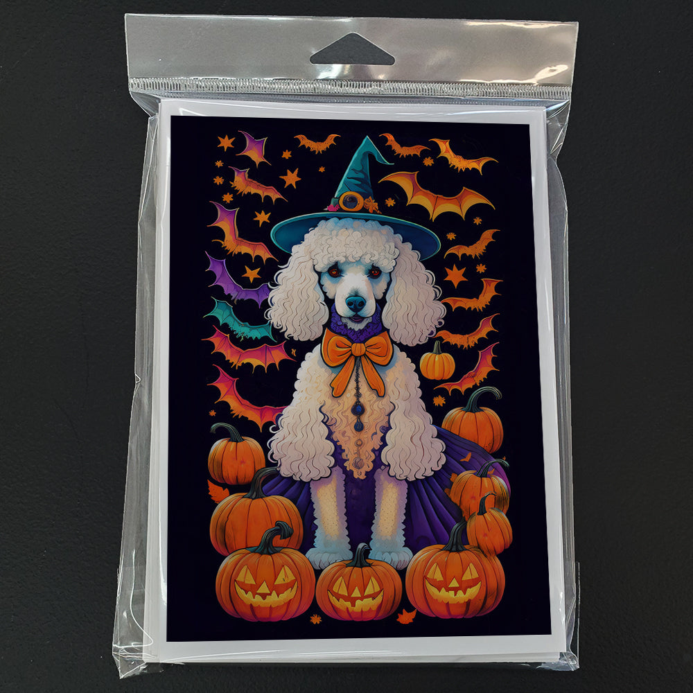 White Standard Poodle Witchy Halloween Greeting Cards Pack of 8