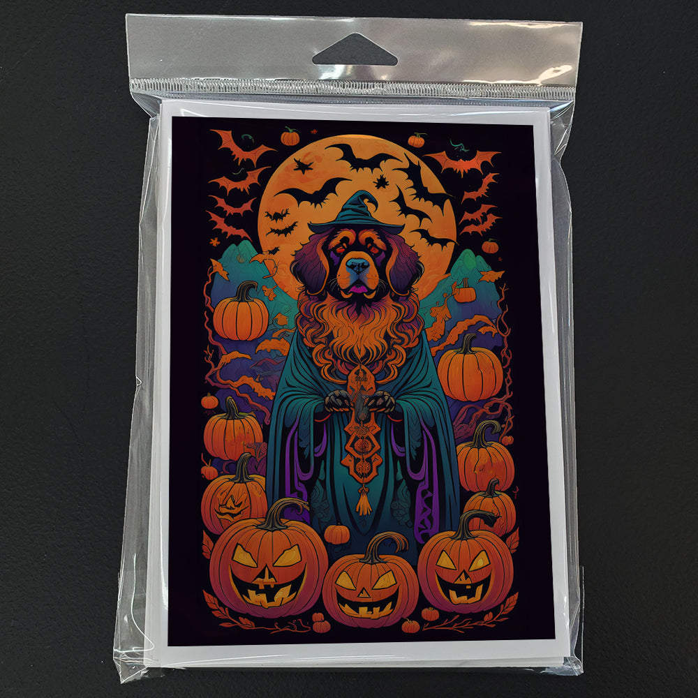 Tibetan Mastiff Witchy Halloween Greeting Cards Pack of 8