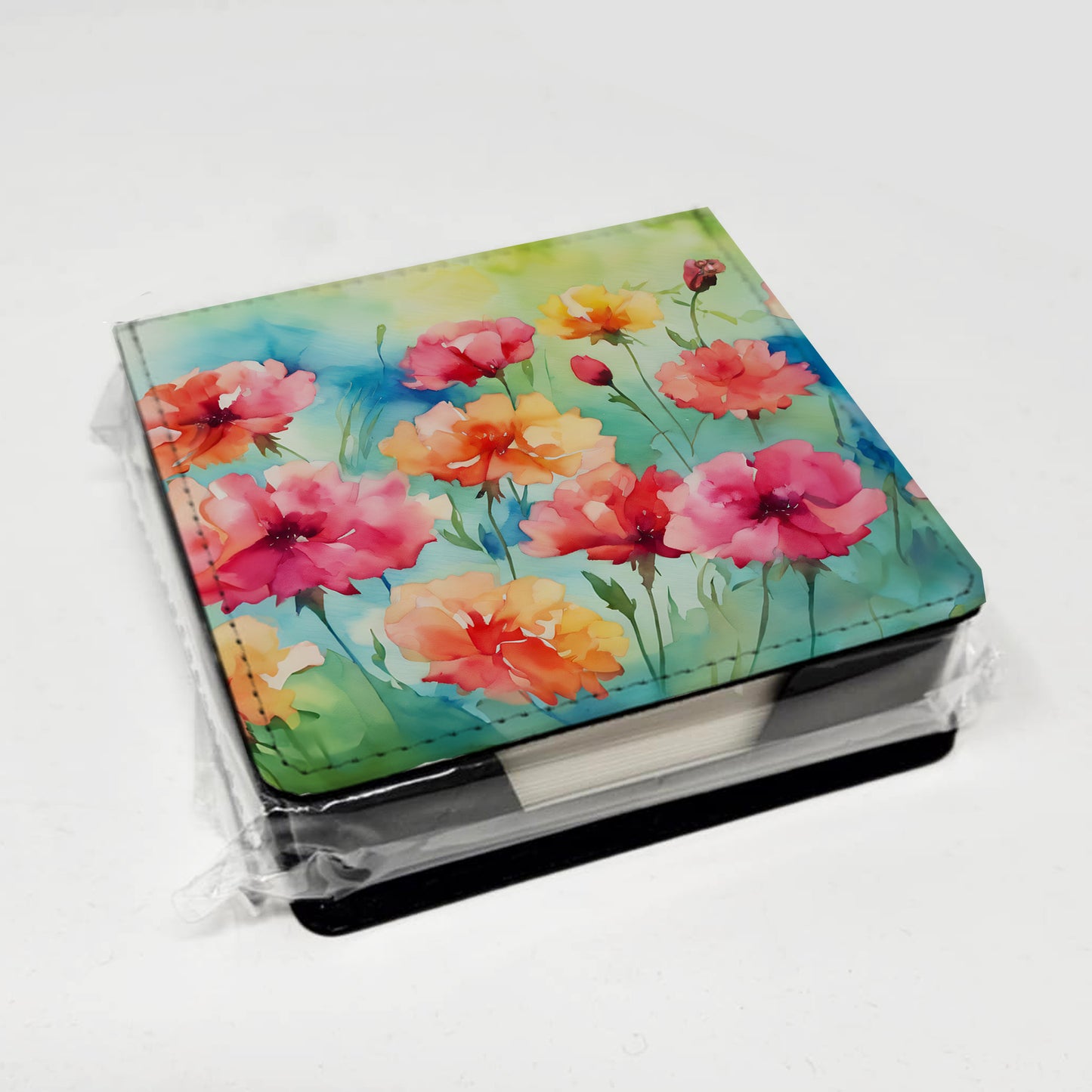Carnations in Watercolor PU Leather Note Paper Holder