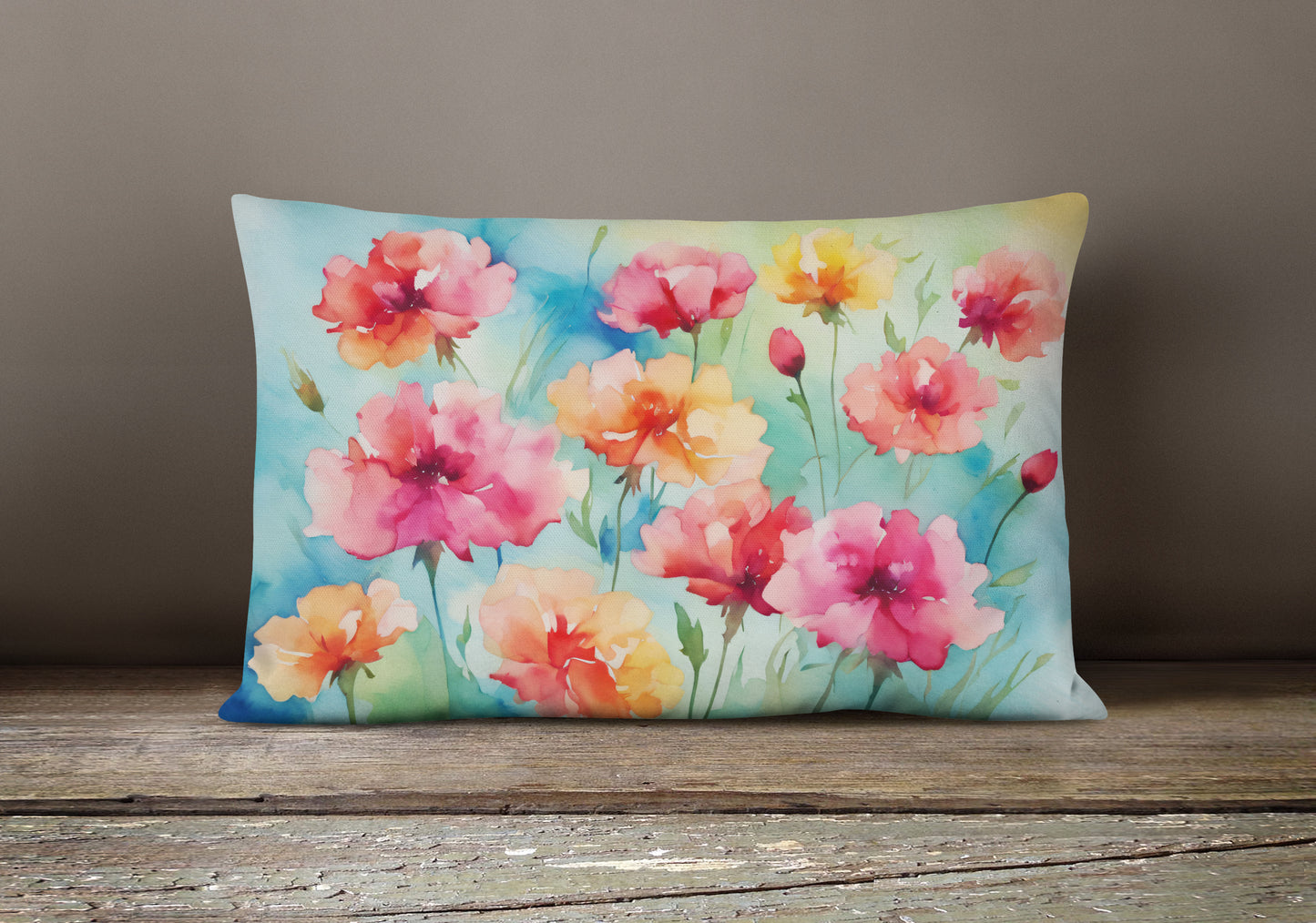 Carnations in Watercolor Throw Pillow